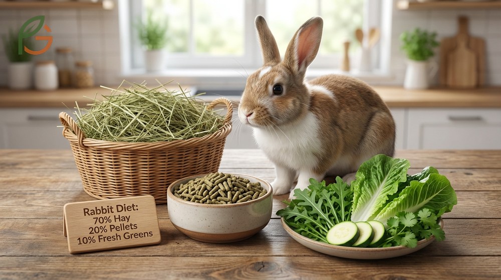 Zucchini in rabbit diet fits into the ten percent vegetable category while hay comprises seventy percent of daily intake.