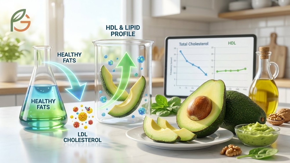 Avocado cholesterol impact explaining how fiber and plant sterols help lower LDL levels naturally.