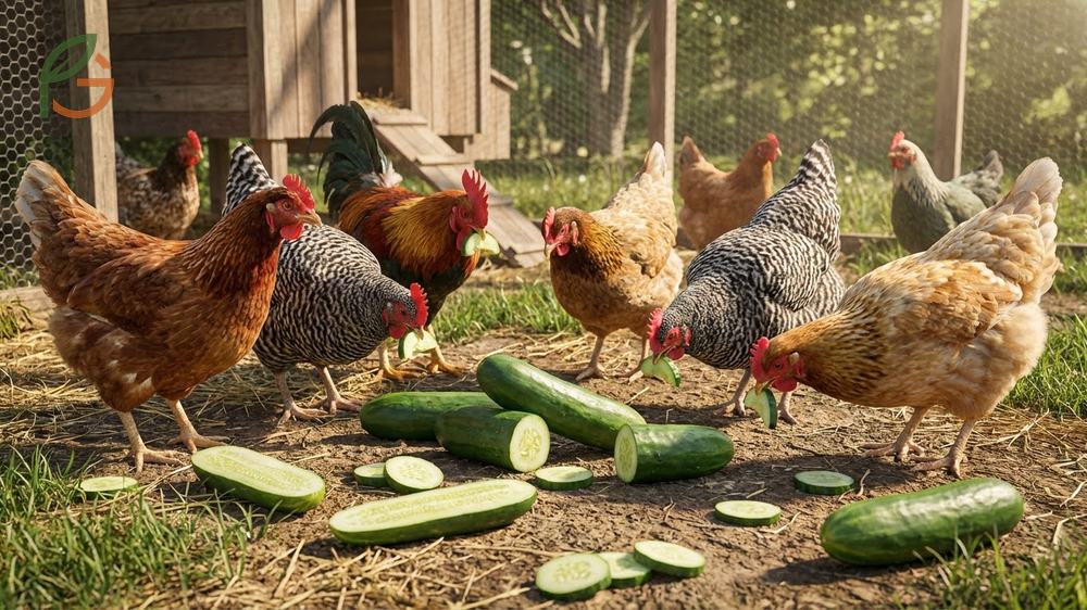 Can chickens eat cucumbers to prevent heat stress during summer temperatures above 85 degrees Fahrenheit.
