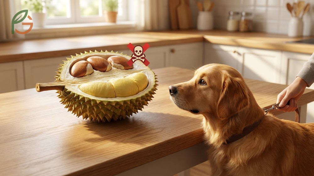 Durian seeds toxic to dogs warning about cyanide poisoning symptoms and choking hazards for small breeds.