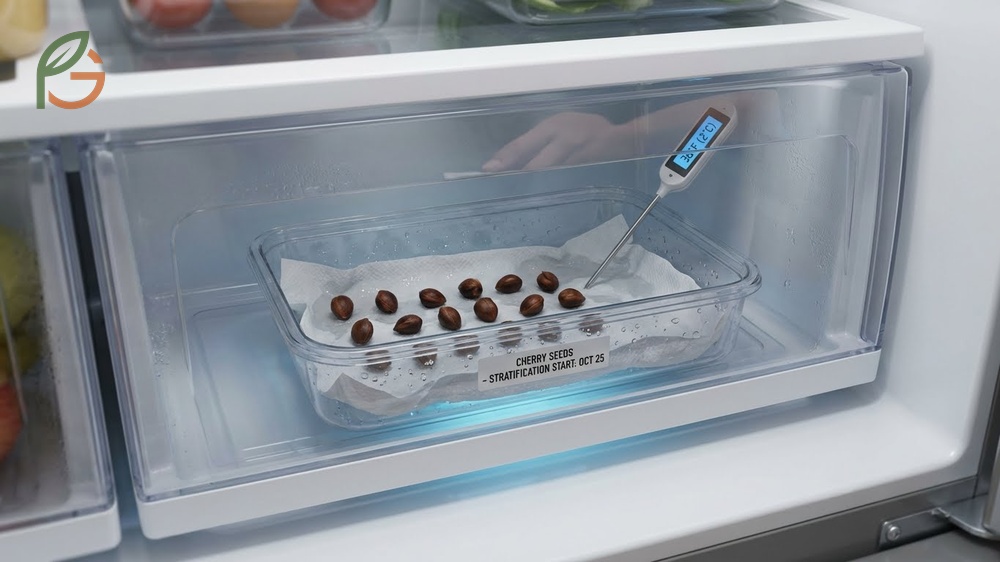 How to germinate cherry seeds using the cold stratification method in a refrigerator for 90 to 120 days.