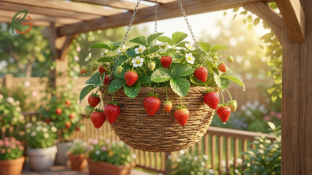 Hanging basket strawberries like the Albion variety produce continuous harvests and feature compact growth habits.