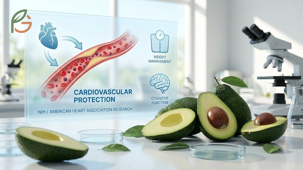 Health benefits of avocado illustrated by cardiovascular protection and improved cognitive function in adults.