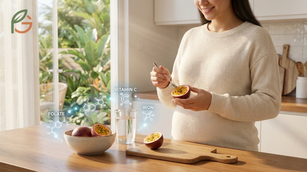 Passion fruit seed edible nutrients support pregnancy with 24.5g of fiber per cup to prevent constipation.