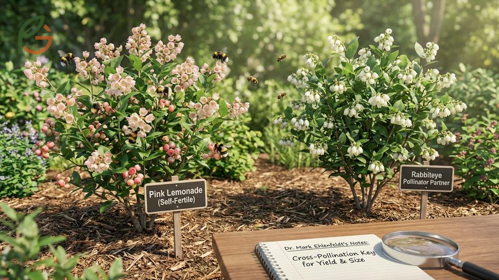 Pink lemonade blueberry pollination requirements using rabbiteye companions like Powderblue.