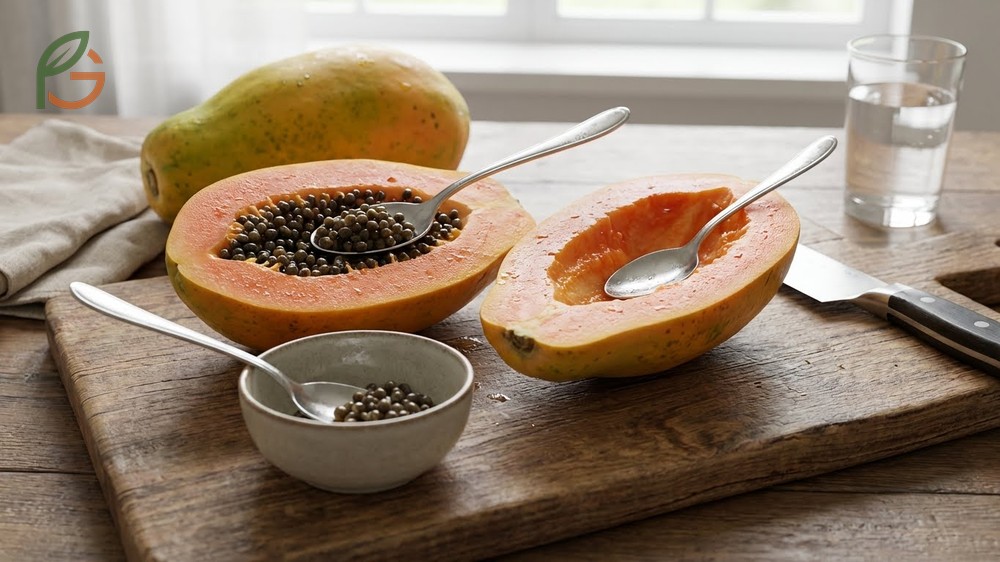How to eat papaya starts with peeling the skin and removing seeds to prepare the soft flesh for consumption.