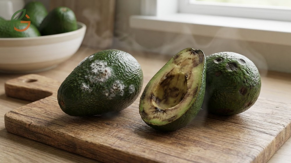 Signs of a bad avocado including mold growth sour smells and dark stringy flesh that indicate it is unsafe to eat.