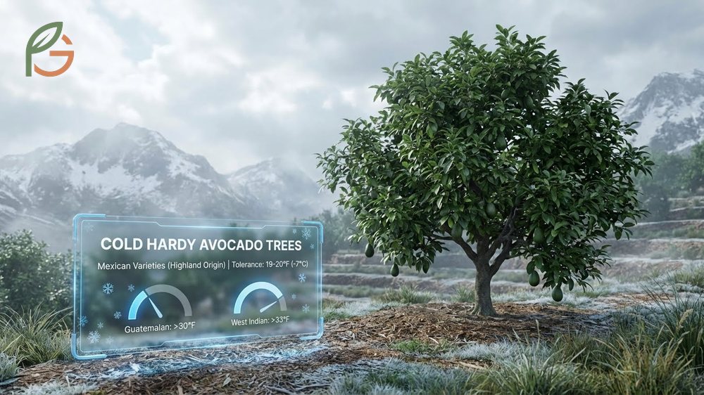 Cold hardy avocado trees listing Mexican varieties like Mexicola that survive temperatures down to 20 degrees.