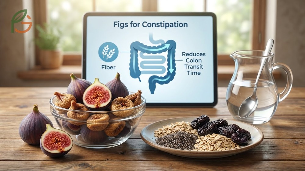 Figs act as natural laxatives by using soluble fiber to soften stools and insoluble fiber to speed up colon transit.