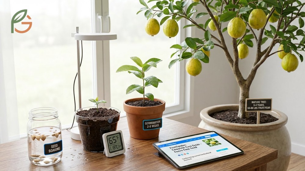 Start the guava growing process by breaking seed dormancy with warm water soaking and maintaining warm temperatures.