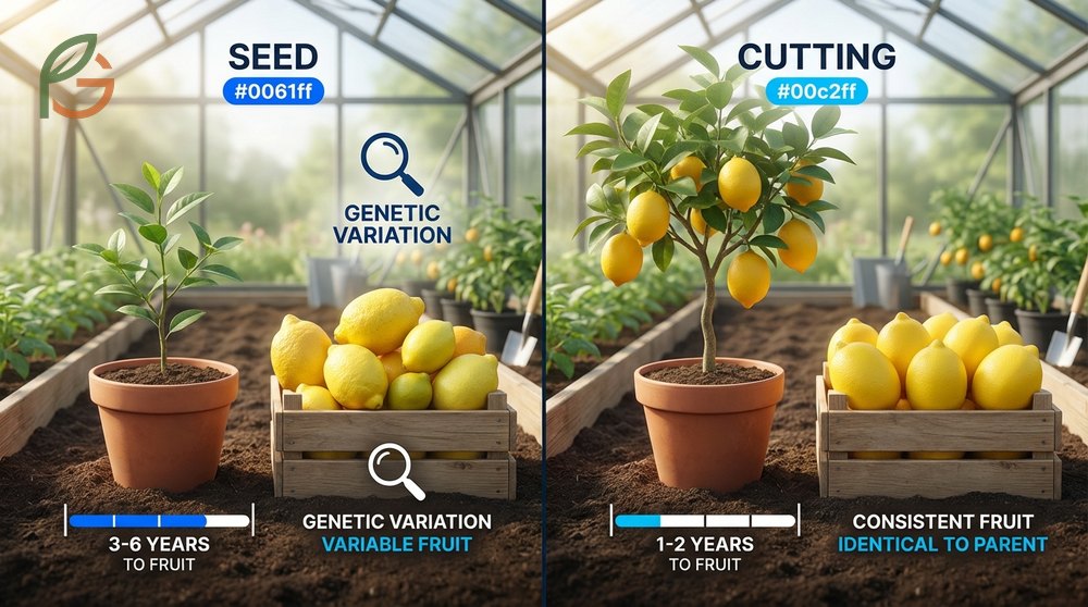 Comparing the growth timeline of lemon trees grown from seed versus those propagated from cuttings.