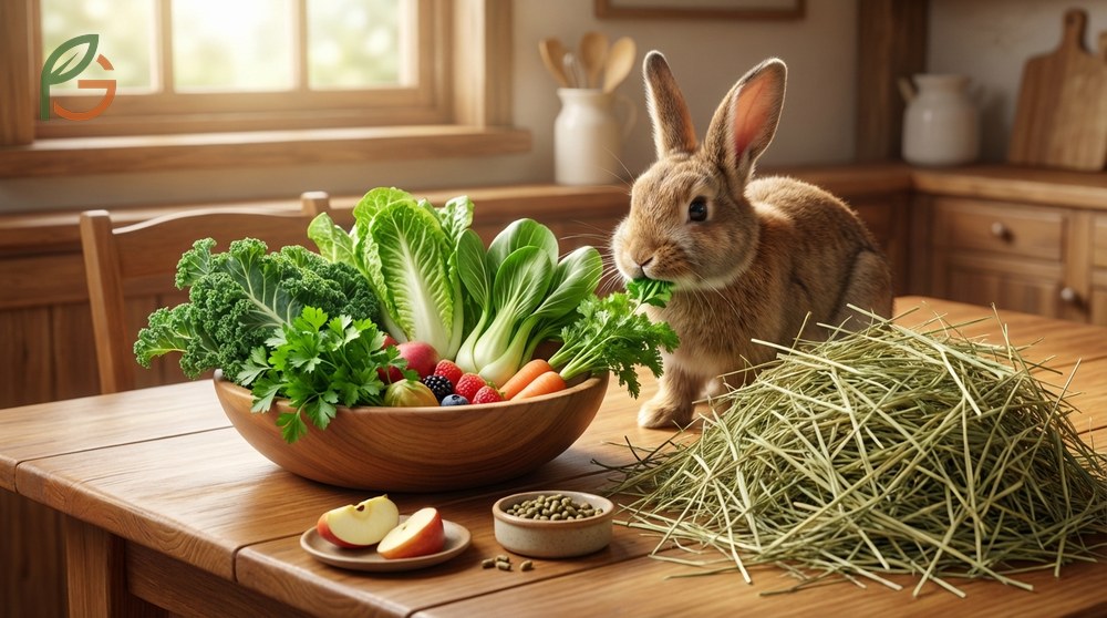 Safe vegetables and fruits for rabbits list includes daily leafy greens and occasional berries.