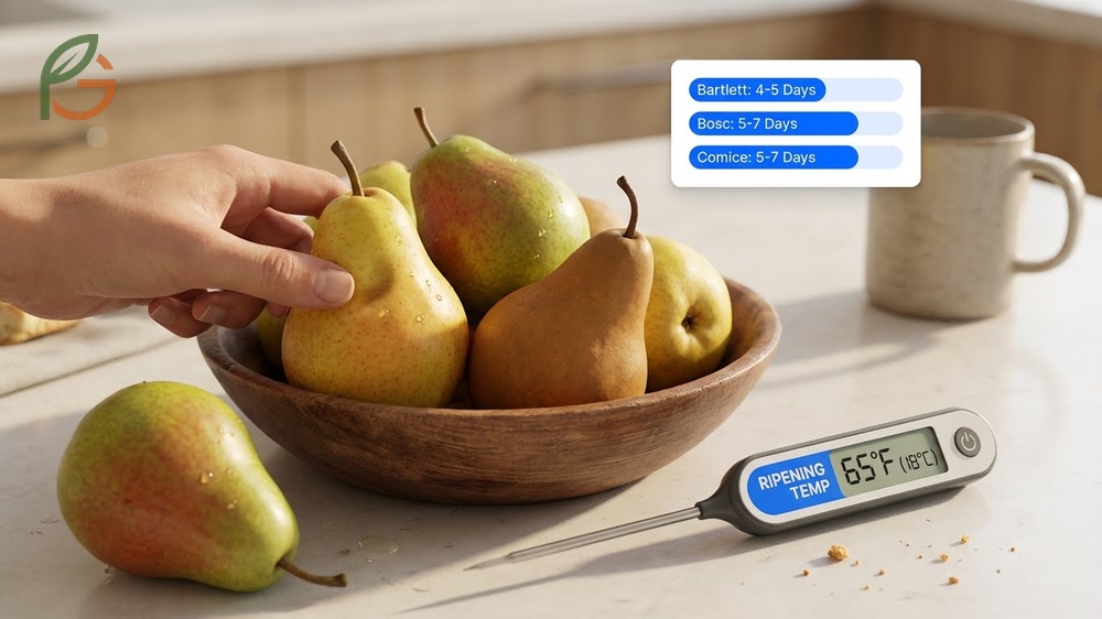 Storing pears fresh at room temperature for 4 to 10 days to initiate the ripening process naturally.