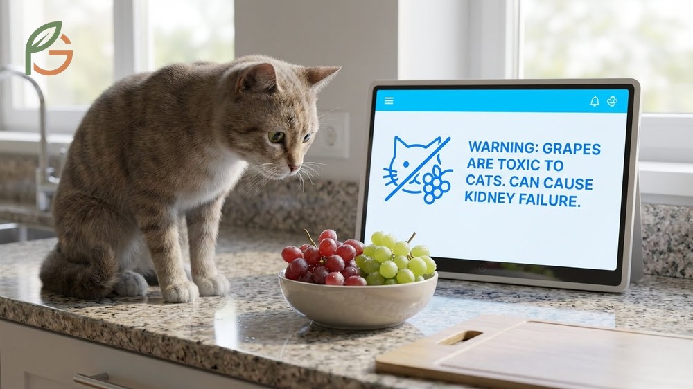 Are grapes toxic to cats explains that 15% of cats develop symptoms like kidney injury after ingestion.