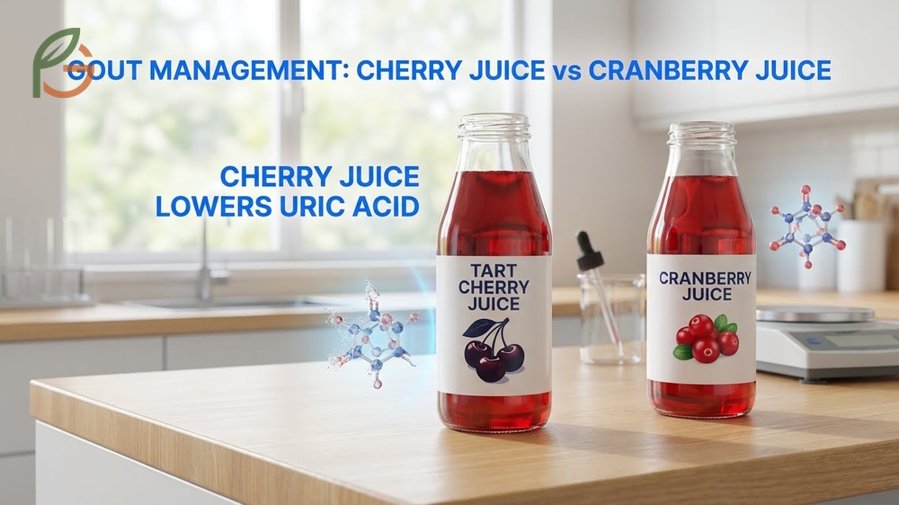 Cherry juice vs cranberry juice for gout showing tart cherry juice lowers uric acid and reduces flares.
