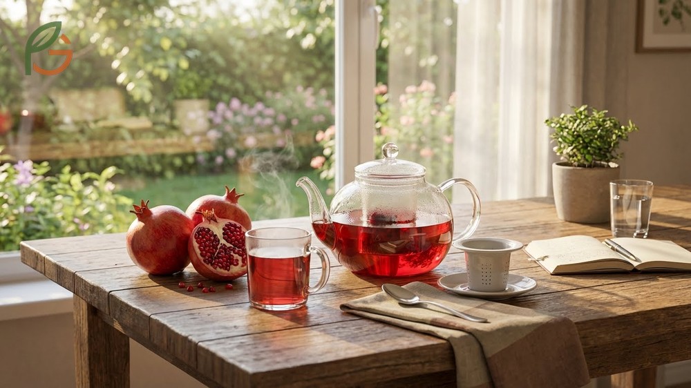 Benefits of drinking pomegranate tea daily include improved digestion and immune system support.