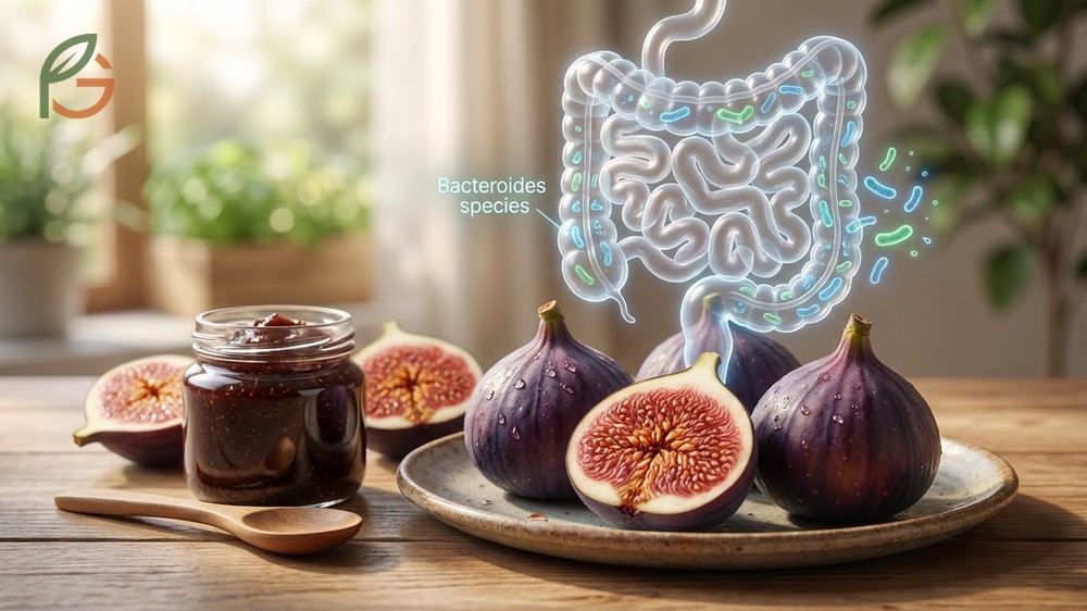 Regular fig consumption supports digestive health by increasing beneficial Bacteroides bacteria in the gut through prebiotic pectin.