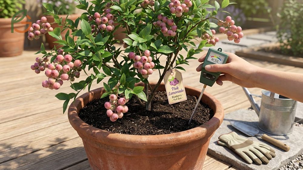 Growing pink lemonade blueberries in acidic soil with full sun exposure for best yields.
