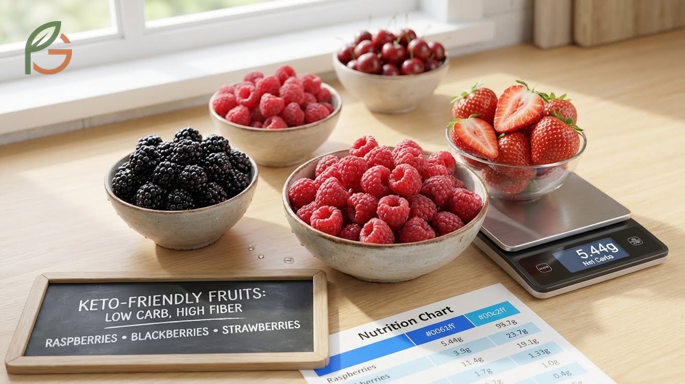 Comparison of cherries versus keto-friendly berries like raspberries with only 5.4g net carbs.