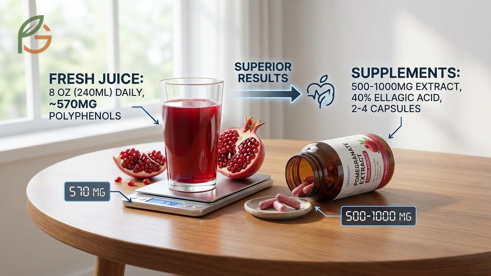 Pomegranate extract dosage for ED recommends 500 to 1000mg daily standardized to 40% ellagic acid for optimal results.