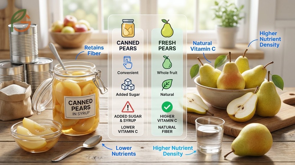 Canned pears packed in water or juice offer fiber benefits while avoiding the excess sugar found in syrup packed options.