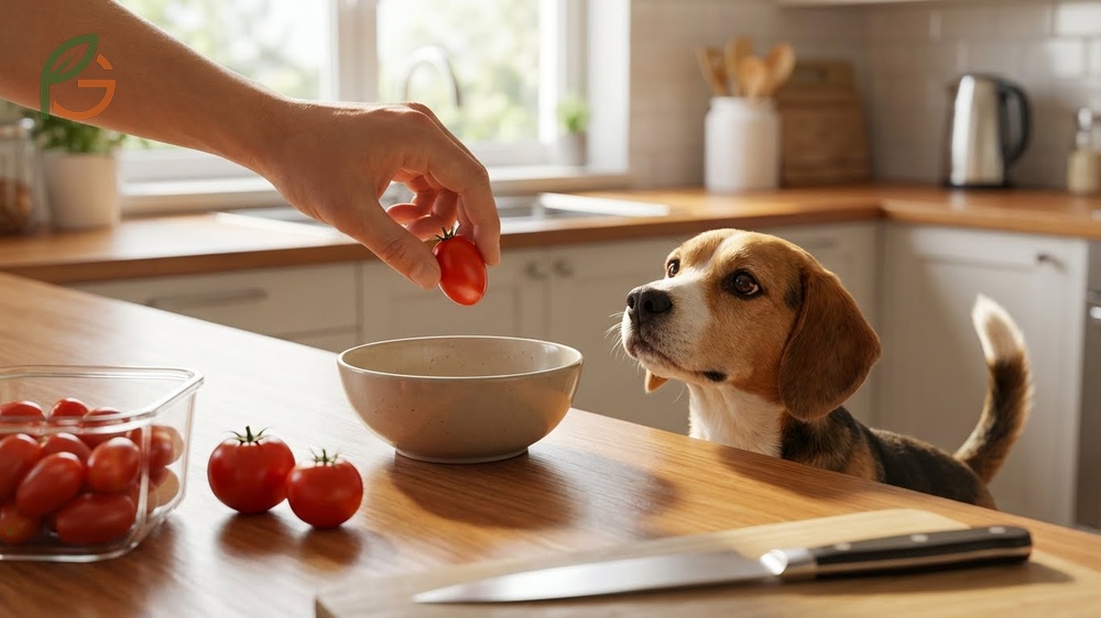 Can dogs have grape tomatoes which are safe and similar to cherry varieties when ripe.