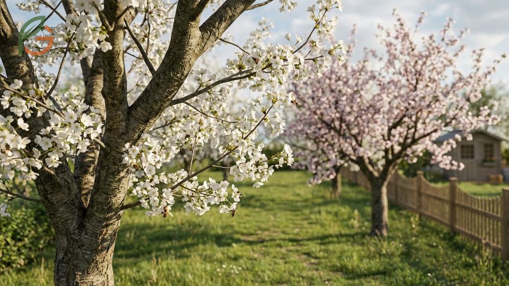 Cherry tree pollination requirements include planting compatible sweet varieties within 100 feet for successful fruit set.