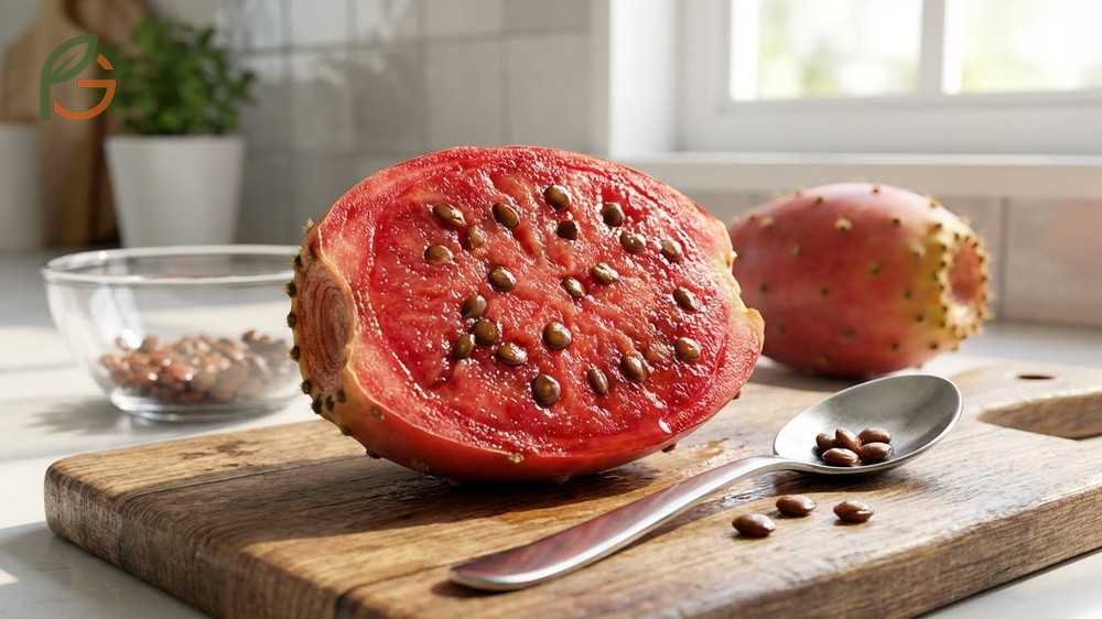 Eating prickly pear seeds considerations regarding the hard texture and removal for better flavor.
