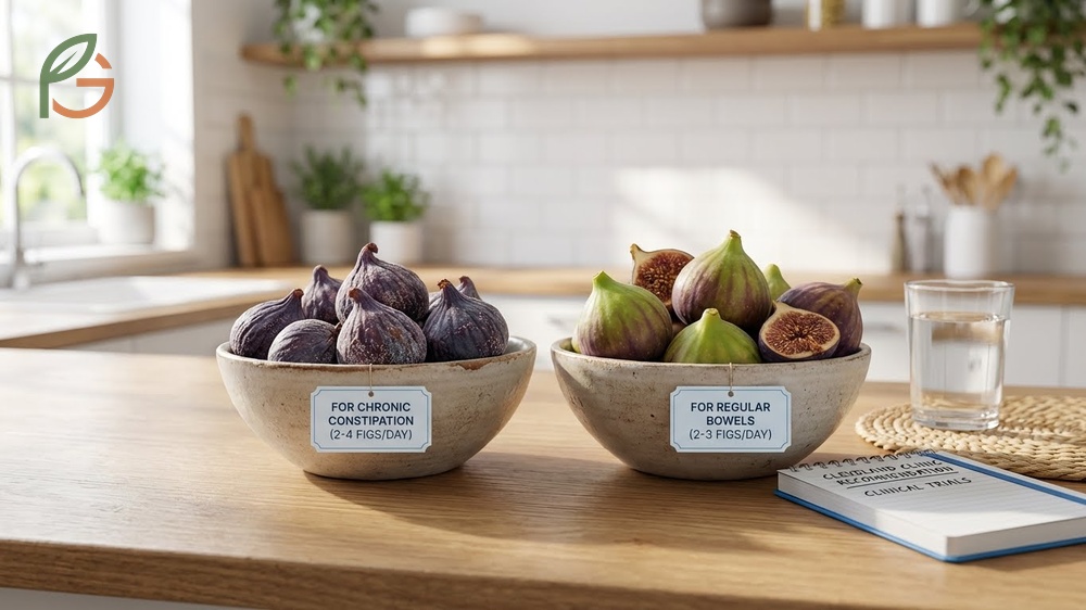 Eating 2 to 4 dried figs daily helps relieve constipation symptoms without causing digestive upset for most people.