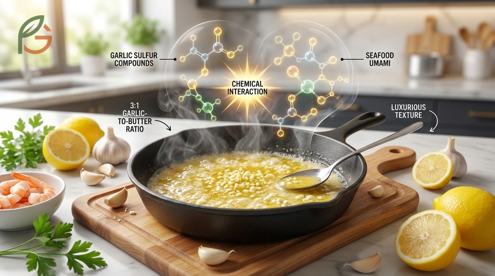 Lemon garlic butter sauce relies on European butter with 82 percent fat content and fresh lemon juice for richness.
