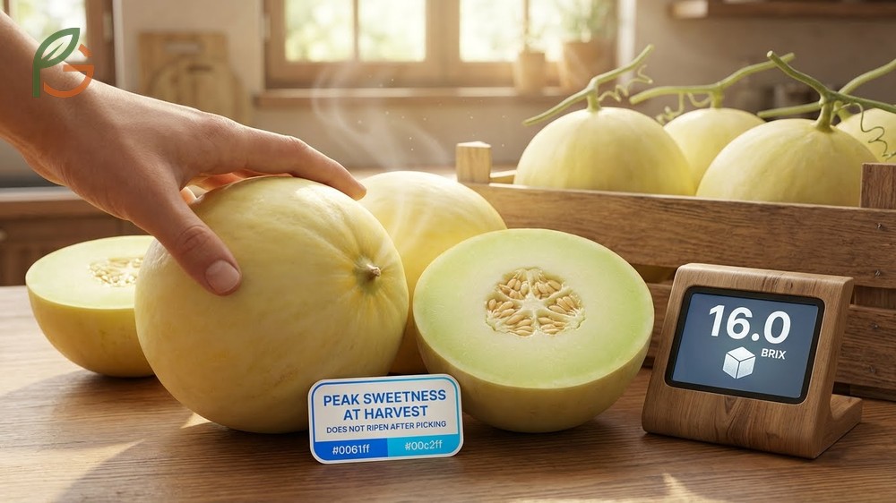 How to pick a sweet honeydew melon by choosing fruits harvested during peak season for higher sugar content.