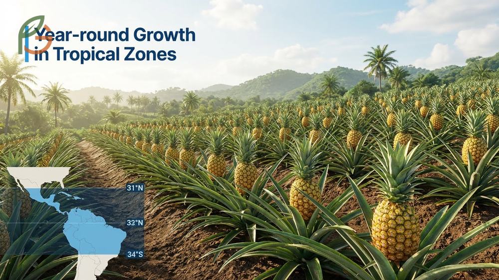 Where Do Pineapples Grow in tropical regions requiring temperatures between 22 and 26 degrees Celsius.