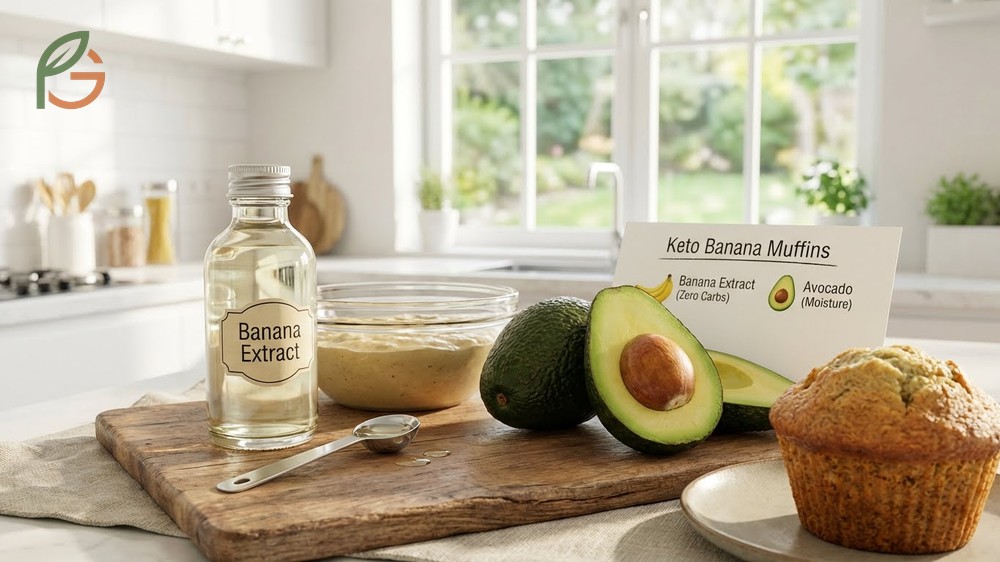 Banana keto substitute ideas using banana extract and avocado to replicate flavor in low carb baking.