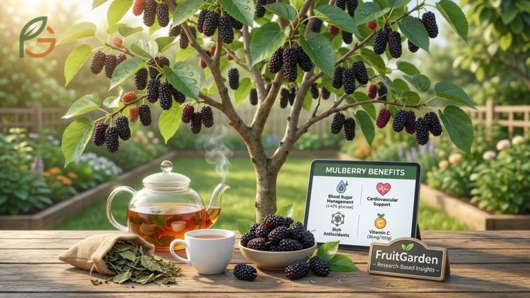 Benefits of mulberry tree include managing blood sugar levels, supporting cardiovascular health, and providing rich antioxidants from fruit and leaves.