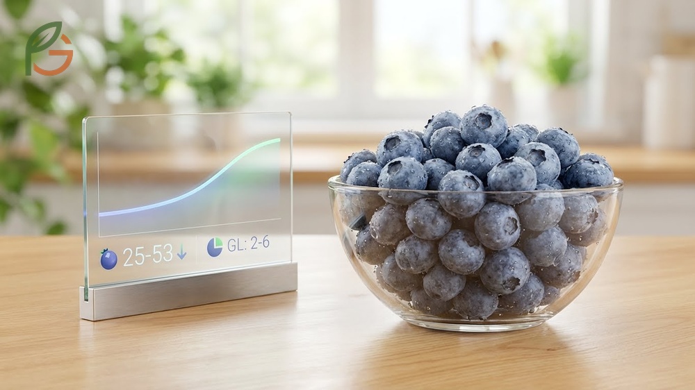 Glycemic index of blueberries falls between 25 and 53 which helps maintain stable blood sugar levels.