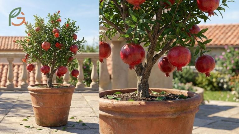 Growing pomegranate in pots creates a lush patio garden with dwarf varieties reaching just 2-4 feet tall for easy care.