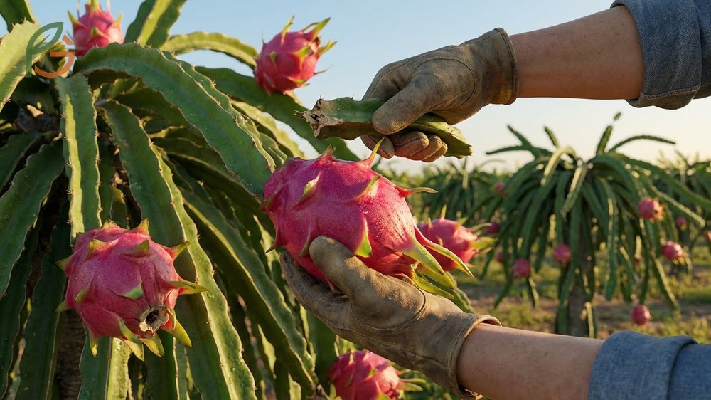 Harvesting ripe fruit involves twisting the stem gently in the morning hours to preserve freshness.