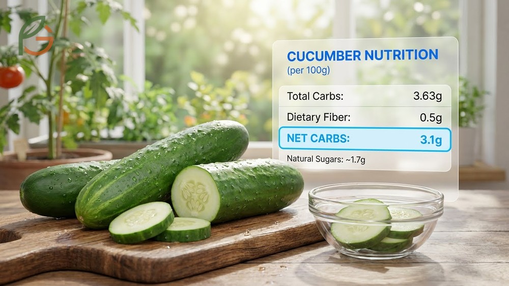 How many carbs in cucumbers explained with net carb calculations subtracting fiber from total carbohydrates.