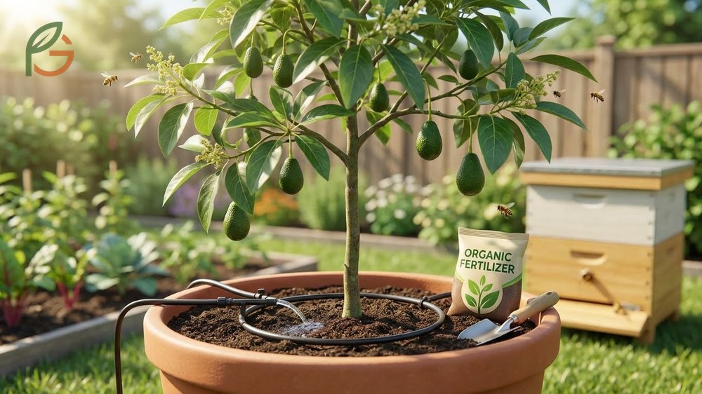 Techniques including hand pollination and fertilization to make an avocado tree bear fruit faster.