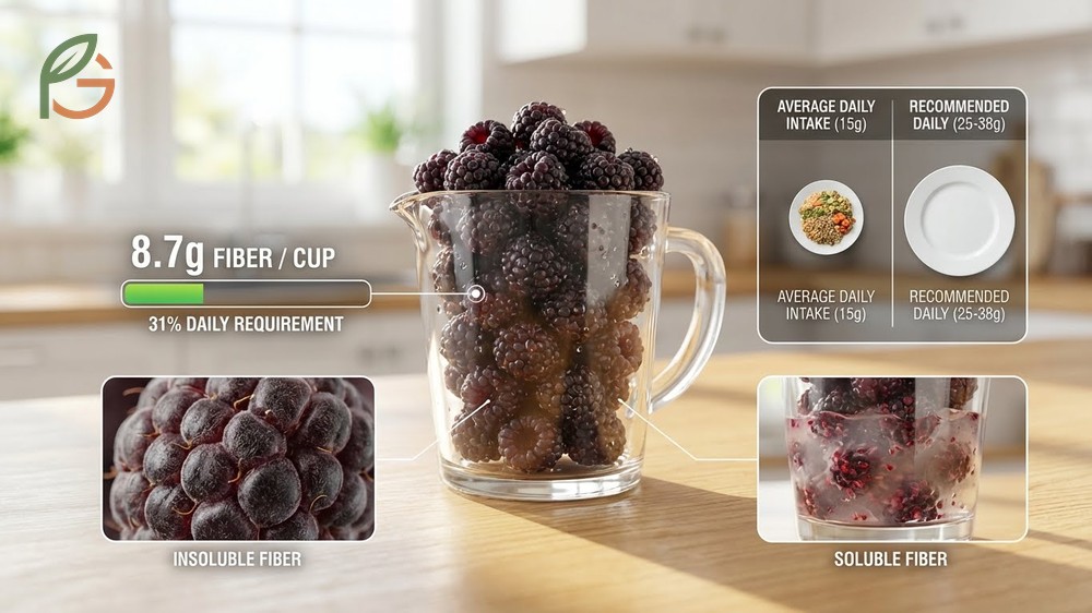 Fiber content in black raspberries providing 31 percent of daily value to support digestive health.