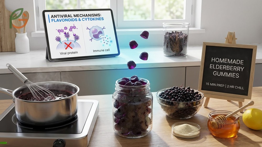 How to make elderberry gummies requires mixing gelatin with cold syrup before adding warm liquid to prevent clumps.