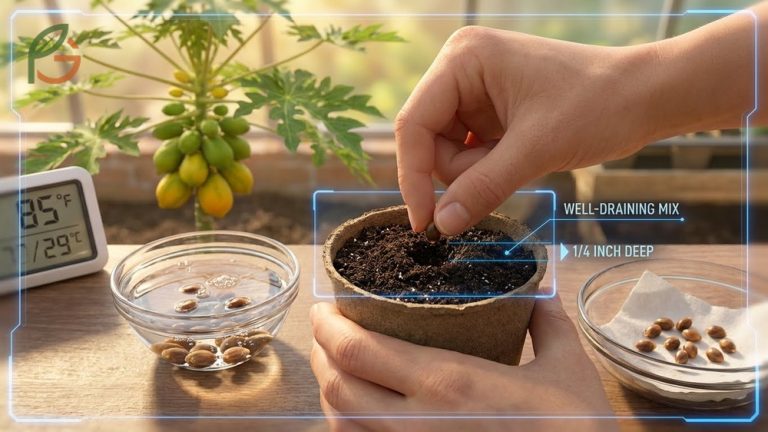 How to plant papaya seeds by cleaning and soaking them for 24 hours before planting in well draining soil.