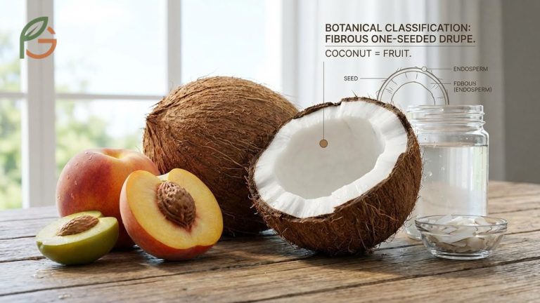 Is coconut a fruit explained through botanical classification as a fibrous one-seeded drupe in the palm family.