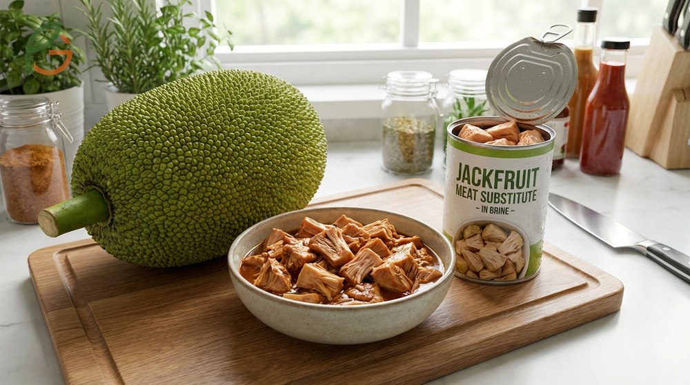Jackfruit meat substitute offers a neutral flavor profile that effectively absorbs savory marinades and spices for convincing meatless dishes in various cuisines.