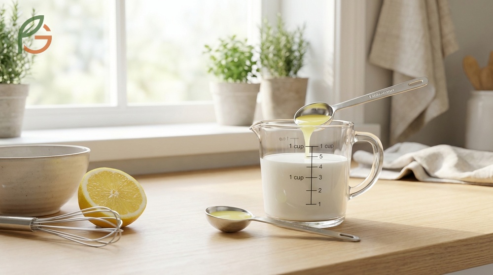 Using one tablespoon of lemon juice per cup of milk ensures the perfect acidity for recipes.