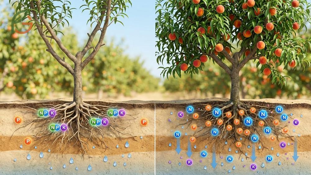 NPK for peaches focuses on nitrogen for fruiting while adjusting phosphorus and potassium based on soil test results.