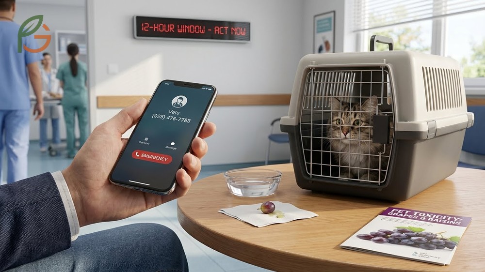 What to do if cat eats grape involves calling a vet immediately for decontamination within 2 to 6 hours.