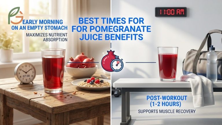 Best time to drink pomegranate juice is early morning on an empty stomach for maximum absorption.