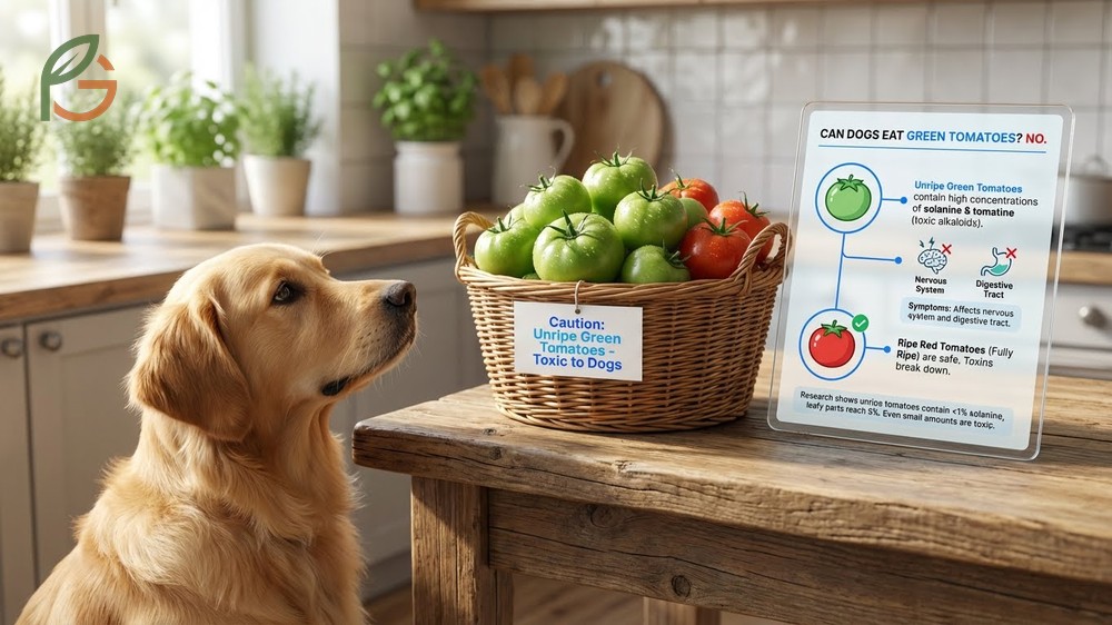 Dogs should never eat green tomatoes because they contain high levels of toxic tomatine.