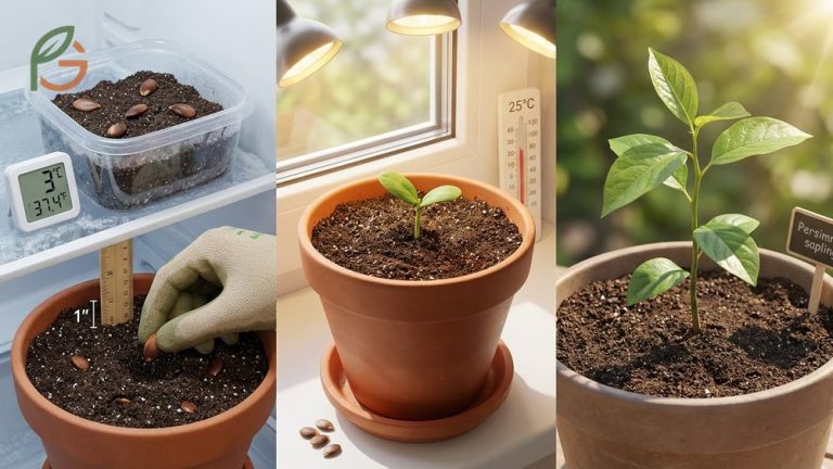 A gardener holding fresh seeds illustrating how to grow persimmon from seed using cold stratification.